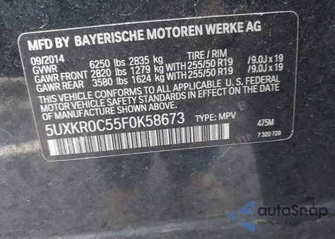 2015 BMW X5 xDrive35I z USA, uszkodzony, nr VIN 5UXKR0C55F0K58673